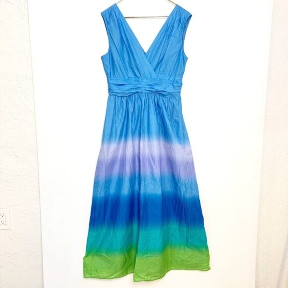 Taylor blue ombre tiedye effect plunge front maxi dress Large - Picture 2 of 12